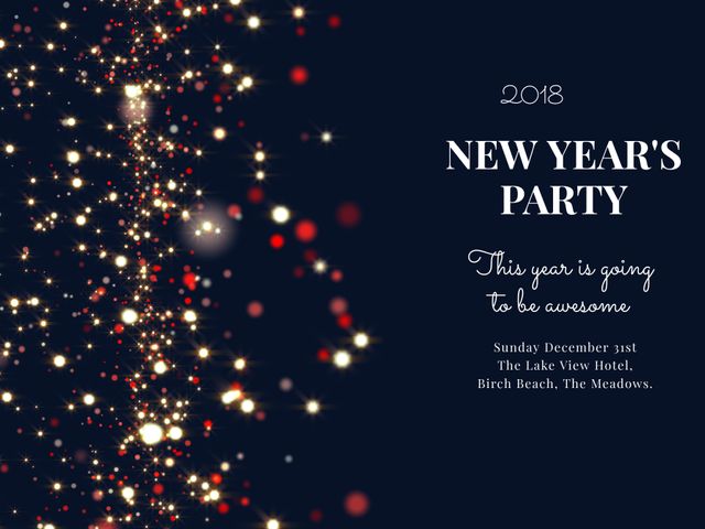 Perfect for creating personalized New Year's party invitations. Features glowing lights and festive text that create a feeling of excitement. Ideal for event planners, party organizers, or anyone looking to send out stylish invites for a New Year's celebration. The template allows room to easily add event details, making it a practical choice for social media, email invites, and printed cards.
