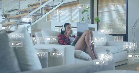 Woman Engaged with Social Media at Home