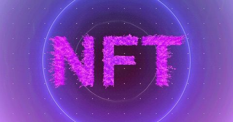 Neon NFT Text with Glowing Circles on Black Background
