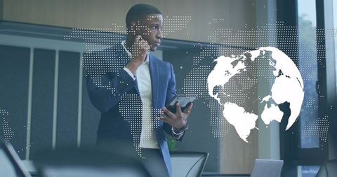 Businessman Using Tablet with Global Networking Graphic Overlay - Download Free Stock Images Pikwizard.com