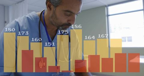 Doctor analyzing medical data in hospital examination room