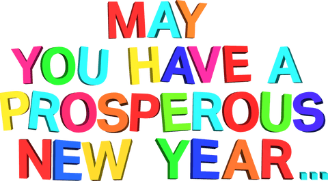 Colorful New Year Greetings in Bold Text on Transparent Background