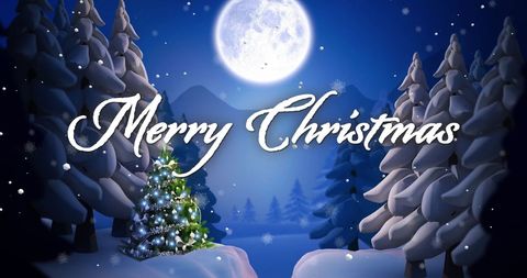 Full Moon Shines Over Snowy Winter Wonderland with Christmas Tree - Download Free Stock Images Pikwizard.com