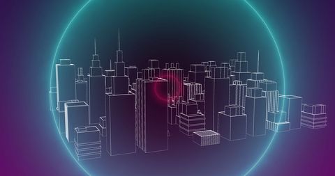 Futuristic Metaverse City with Neon Circle Overlay