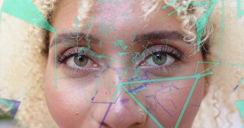 Abstract futuristic digital art over green and purple overlay