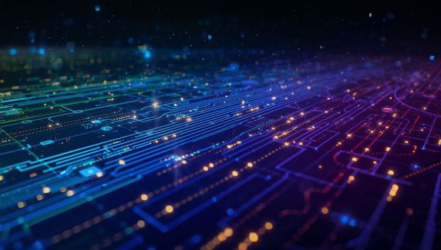 Futuristic Neon Circuit Network Representing Digital Connectivity