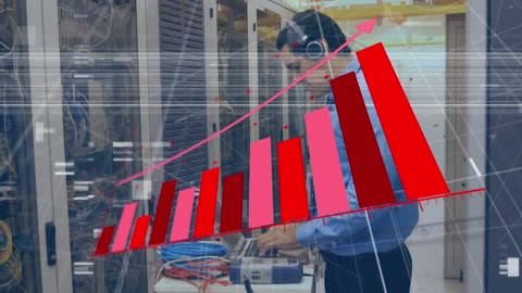 Data Analyst Managing Servers While Overlooking Growth Chart