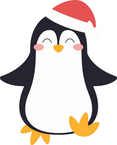 Cheerful Cartoon Penguin in Santa Hat on Transparent Background