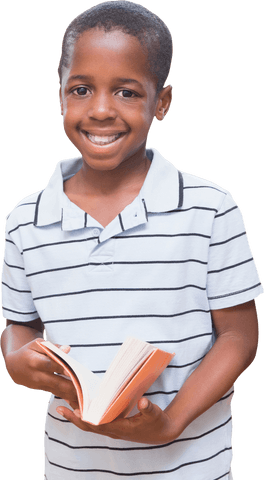 Happy African American Schoolboy with Book on Transparent Background - Download Free Stock Videos Pikwizard.com