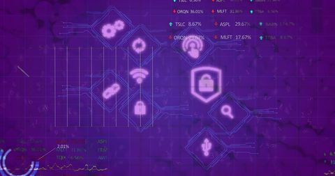 Digital Interface of Security and Communication Icons on Purple Background - Download Free Stock Images Pikwizard.com
