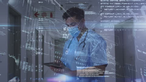 Doctor Analyzing Digital Data in Hospital Corridor