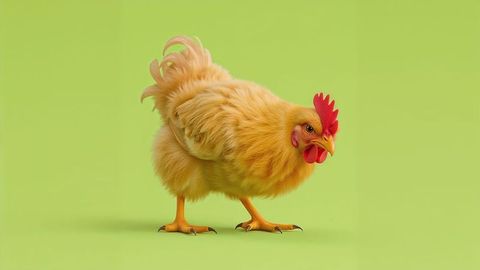 Golden Chicken on Green Background Highlighting Rustic Vibrancy