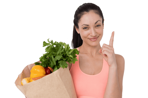 Transparent Background of Woman Holding Bag of Fresh Vegetables and Fruit