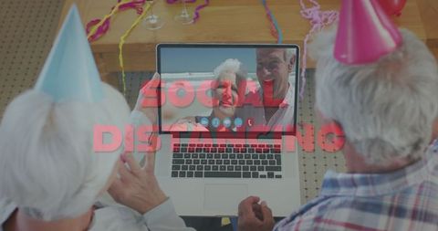 Senior Couple Celebrating Digitally While Social Distancing