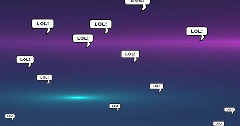 8-bit speech bubbles floating on neon vaporwave gradient with lol text