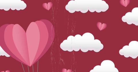 Heart Balloons Among Clouds on Red Sky Background - Download Free Stock Images Pikwizard.com
