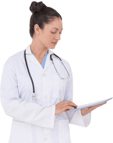Transparent Female Doctor Using Tablet While Smiling - Download Free Stock Videos Pikwizard.com