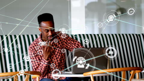 Business Professional Managing Digital Network in Modern Office with Smartphone