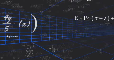 Futuristic Digital Corridor with Evolving Mathematical Formulas