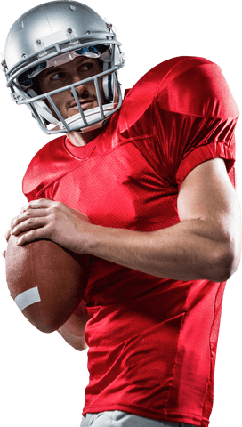Transparent american football player throwing in red jersey