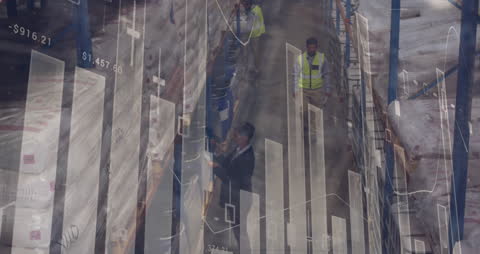 Industrial Team Working in Warehouse with Data Overlay