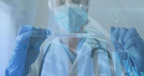 Lab Technician Analyzing Sample with Futuristic Data Overlays