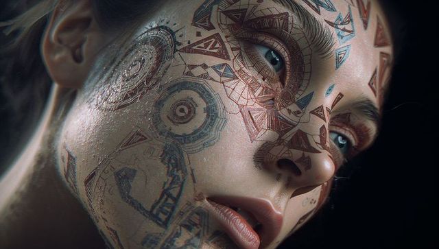 Artistic Portrait of Woman with Intricate Face Tattoos