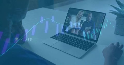 Online business meeting with financial analytics and collaboration