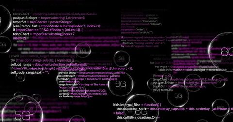 Floating 6g bubbles overlaid with digital network codes