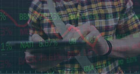 Stock Market Trends Overlaying Businessman Using Tablet Device