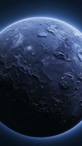Rotating Cratered Planet Dolly-In Vertical Video Revealing Ridges and Surface Detail
