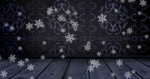 Festive Snowflakes on Dark Wood Background for Christmas Celebrations