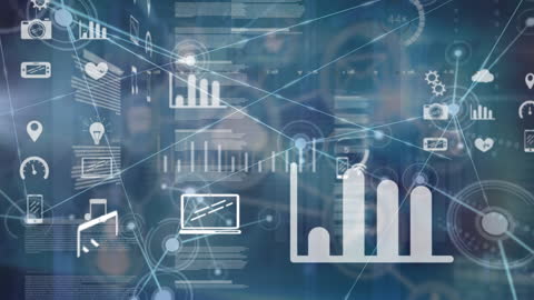 Holographic Infographic Interface with Data Icons and Connections