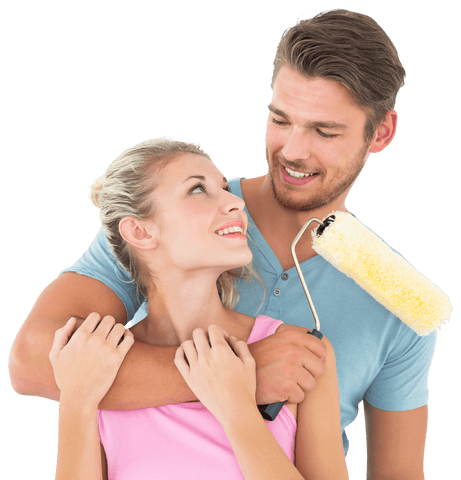 Transparent Happy Couple Hugging Holding Paint Roller for Home Renovation - Download Free Stock Videos Pikwizard.com