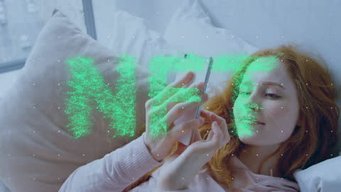 Woman Using Smartphone with NFC Digital Interface Overlay