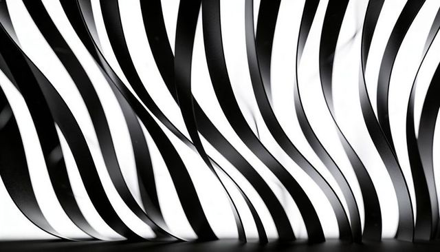 Monochrome wavy ribbon sculpture forming high-contrast stripe pattern backlit abstract