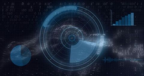 Futuristic Digital Radar HUD with Data Analytics Visuals