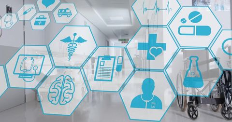 Digital Medical Icons in Modern Hospital Corridor - Download Free Stock Images Pikwizard.com