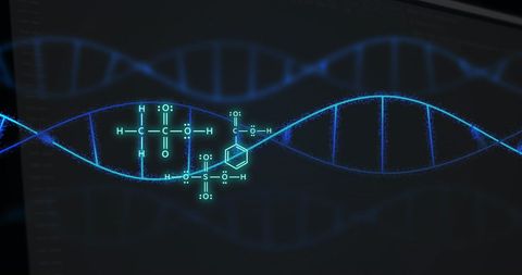 chemical equations and dna helix on digital interface - Download Free Stock Images Pikwizard.com