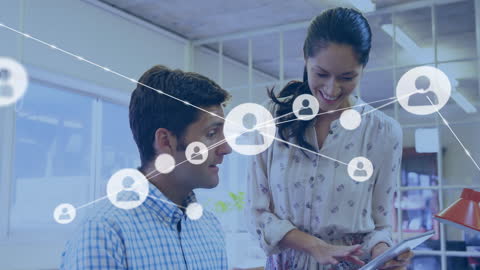 Diverse Colleagues Collaborating with Digital Network Connection