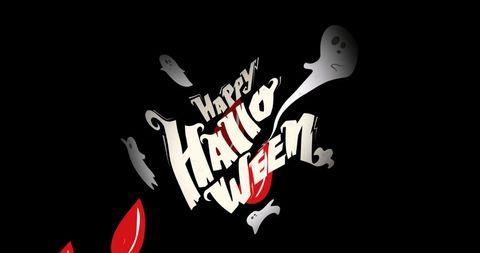 Bold happy halloween letters with ghosts