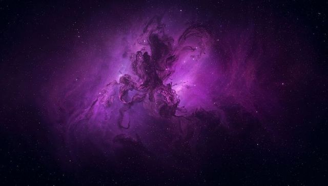Violet Emission Nebula Releasing Luminous Core and Swirling Dust Lanes in Deep Space