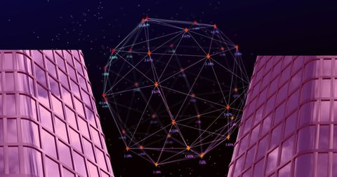 Digital Network Sphere Between Futuristic Purple Structures - Download Free Stock Images Pikwizard.com