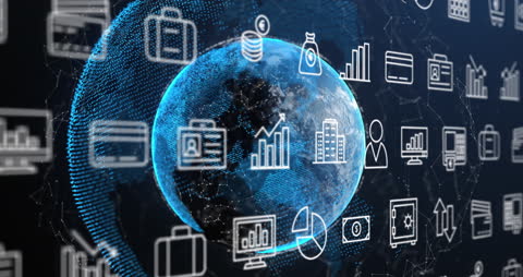 Glowing Planet with Digital Financial Network Interface