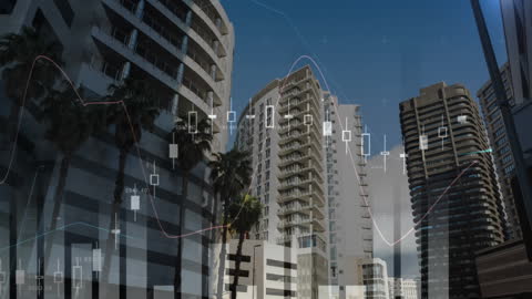 Skyscrapers Encased in Economic Digital Data Visualization Plot