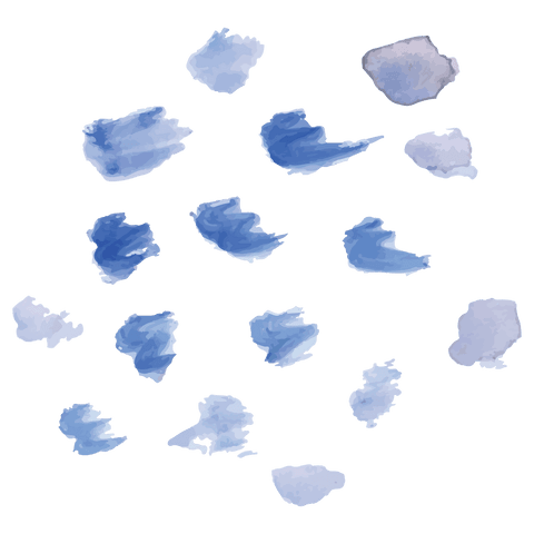 Abstract watercolor blue smudge pattern on transparent background