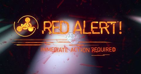 Digital red alert warning text with biohazard symbol