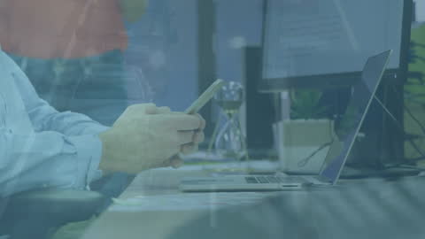 Caucasian Businessman Using Smartphone with Digital Concept Overlay