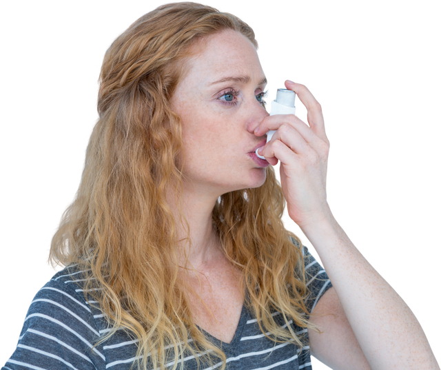 Woman Using Asthma Inhaler in Transparent Background - Download Free Stock Videos Pikwizard.com