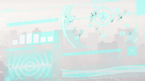 Futuristic Data Processing Visualization Over City Skyline